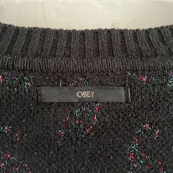Revolve x Obey Knit Sweater Wasteland Paisley Rainbow Shimmery Cotton Black Sz M - Picture 10 of 15